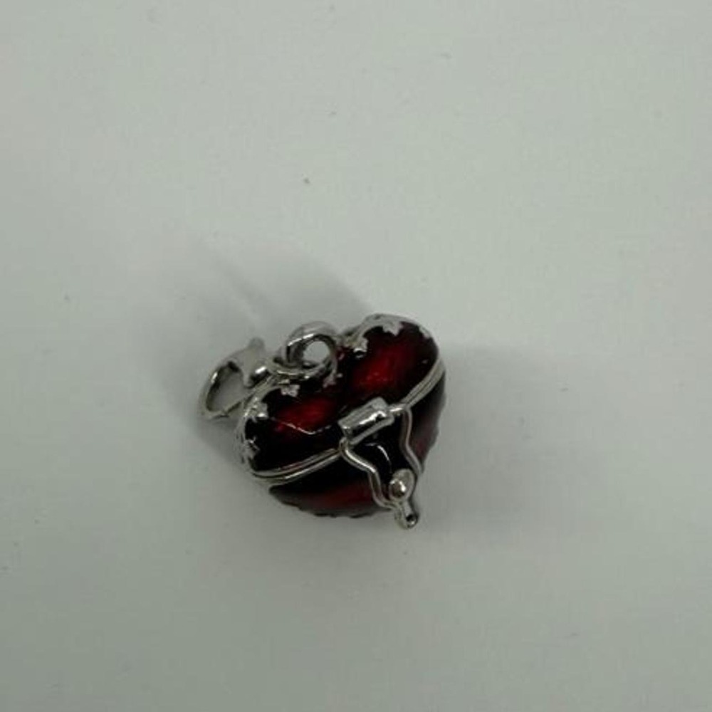 Red Heart Trinket Box Charm Silver Heart Locket Enamel Figure Pendant
